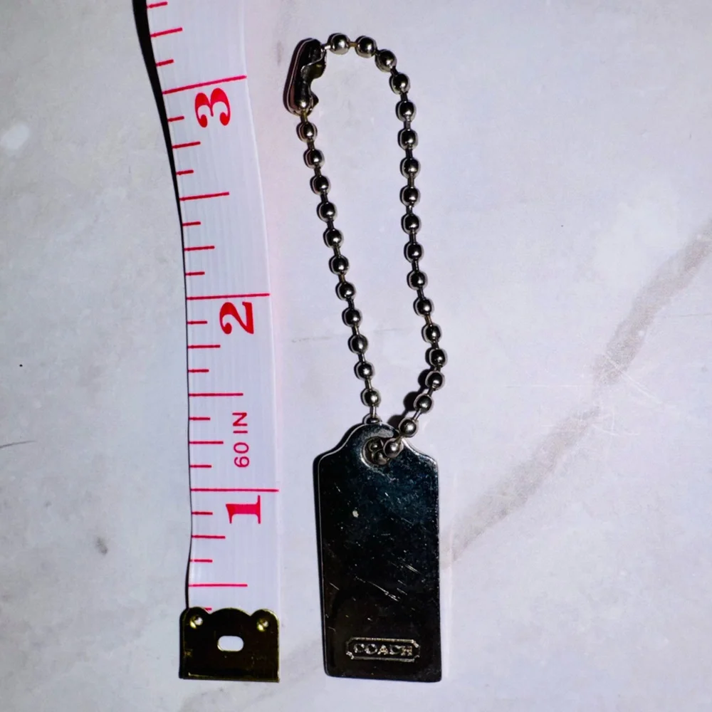 Coach Silver Hangtag Fob Keychain w Silver ball chain 1.25” long